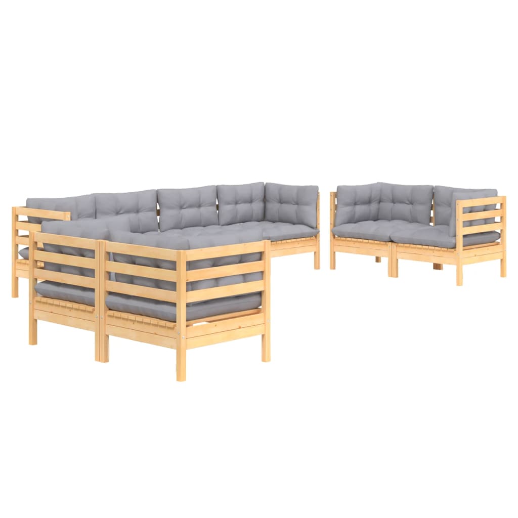 Garden Lounge Set Grey Solid Pine Wood, Fabric (100% Polyester)