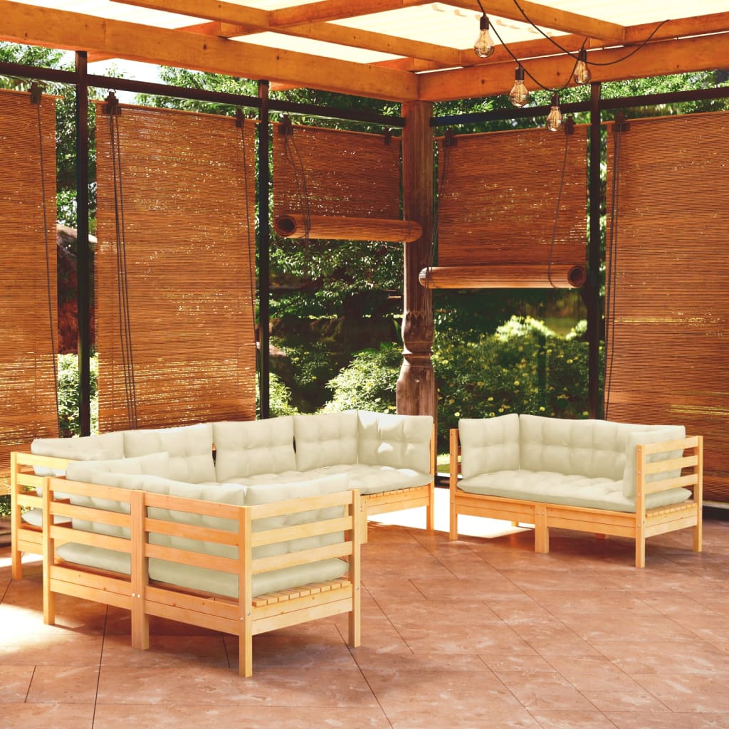 Garden Lounge Set Grey Solid Pine Wood, Fabric (100% Polyester)