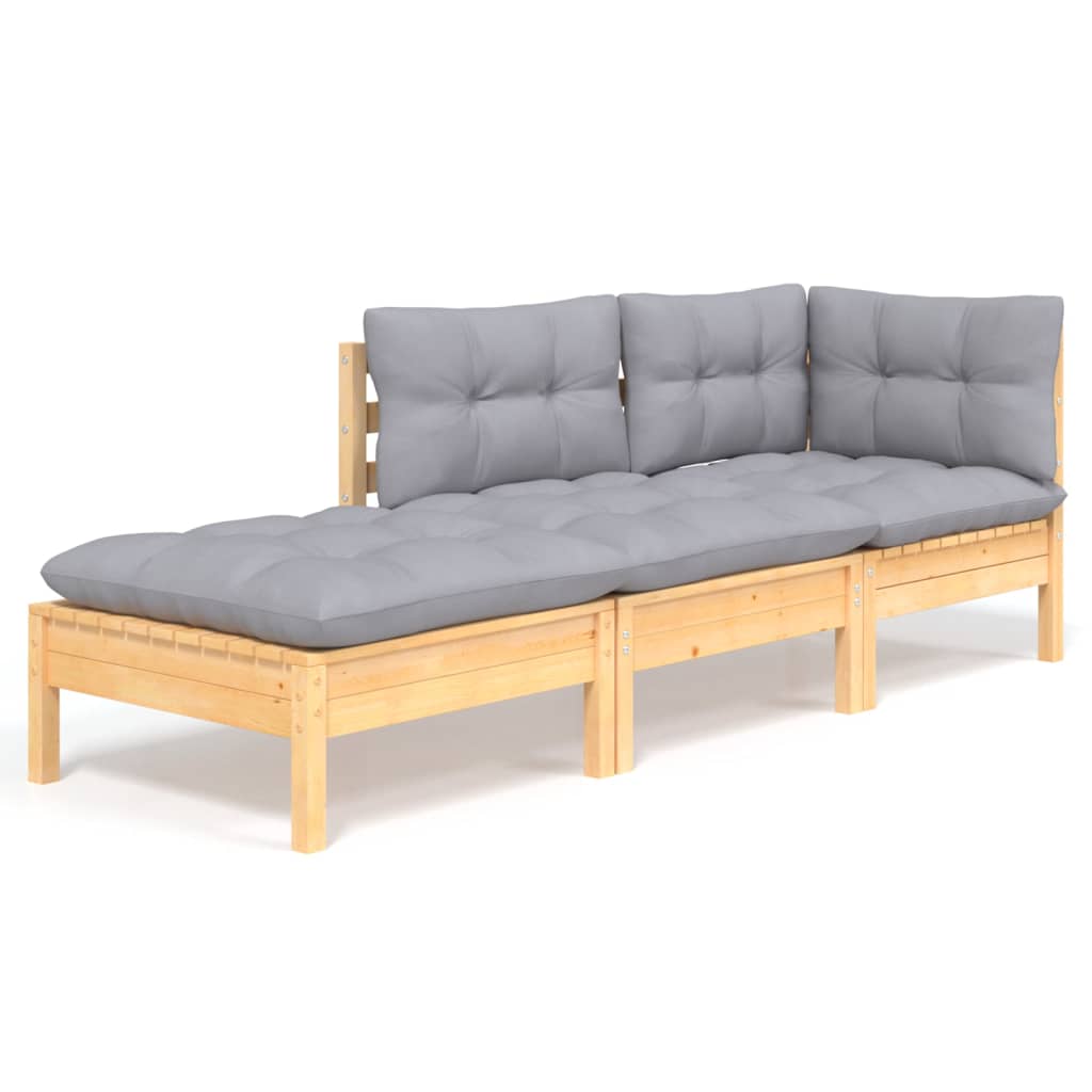 Garden Lounge Set Gray Solid Pine Wood, Fabric (100% Polyester)