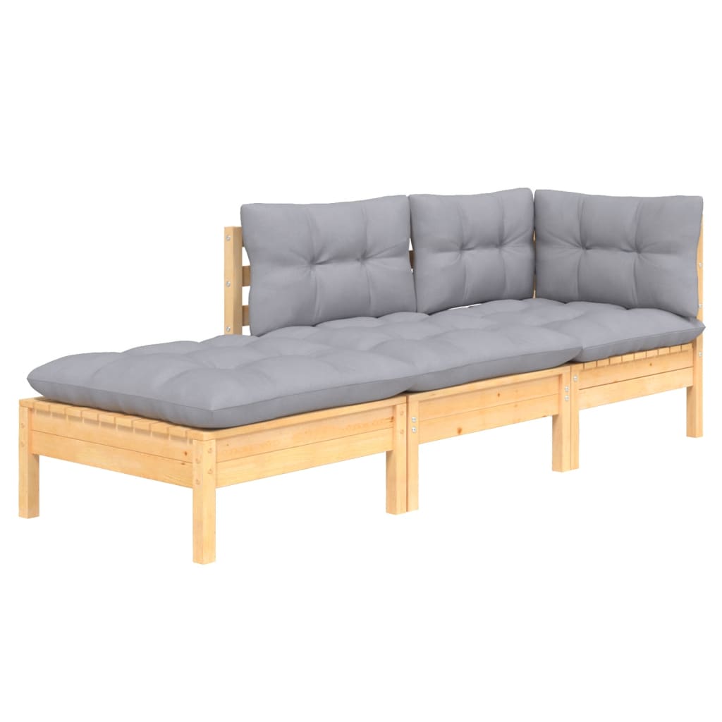 Garden Lounge Set Gray Solid Pine Wood, Fabric (100% Polyester)