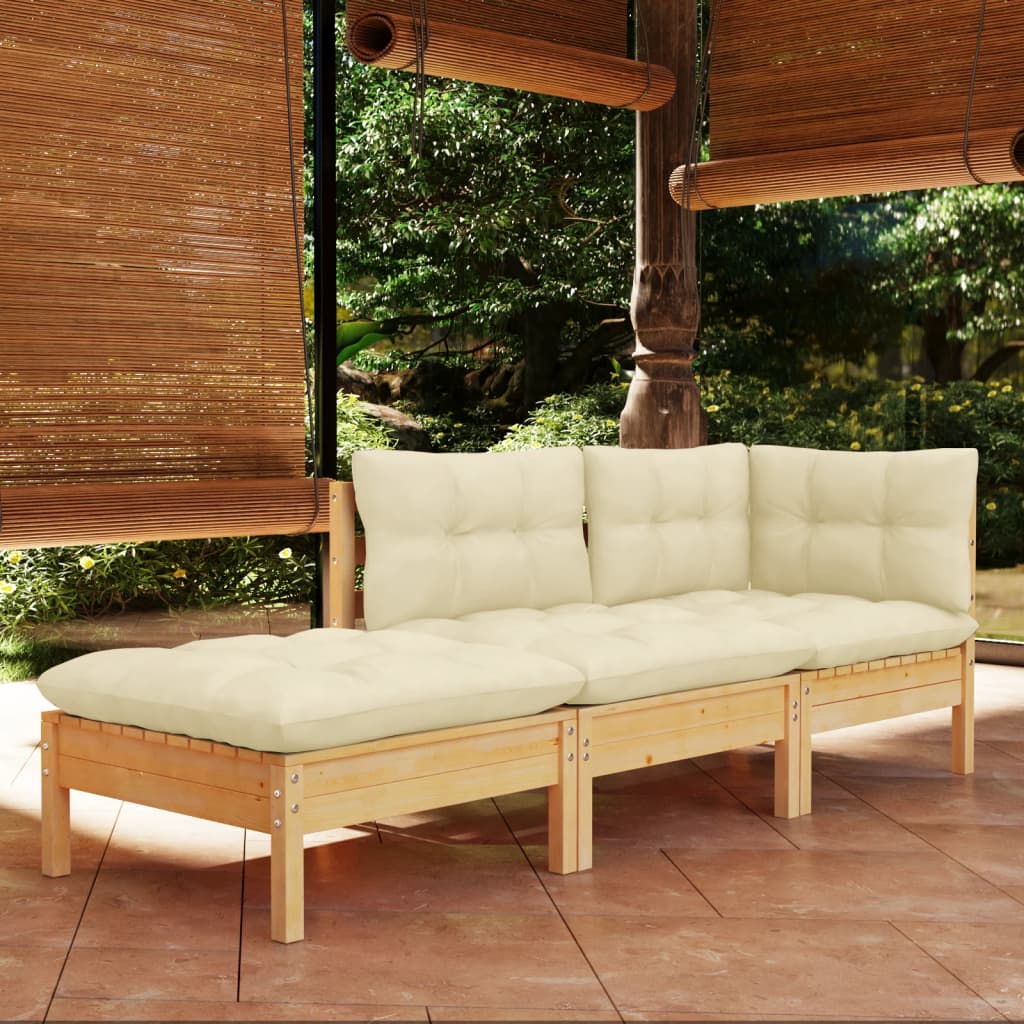 Garden Lounge Set Gray Solid Pine Wood, Fabric (100% Polyester)