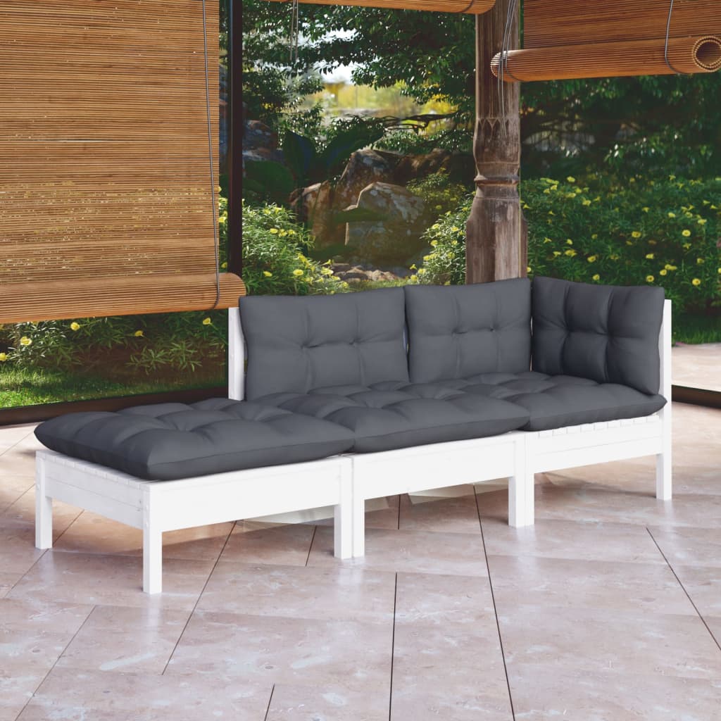 Garden Lounge Set Gray Solid Pine Wood, Fabric (100% Polyester)