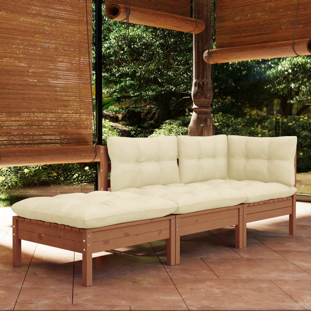 Garden Lounge Set Gray Solid Pine Wood, Fabric (100% Polyester)