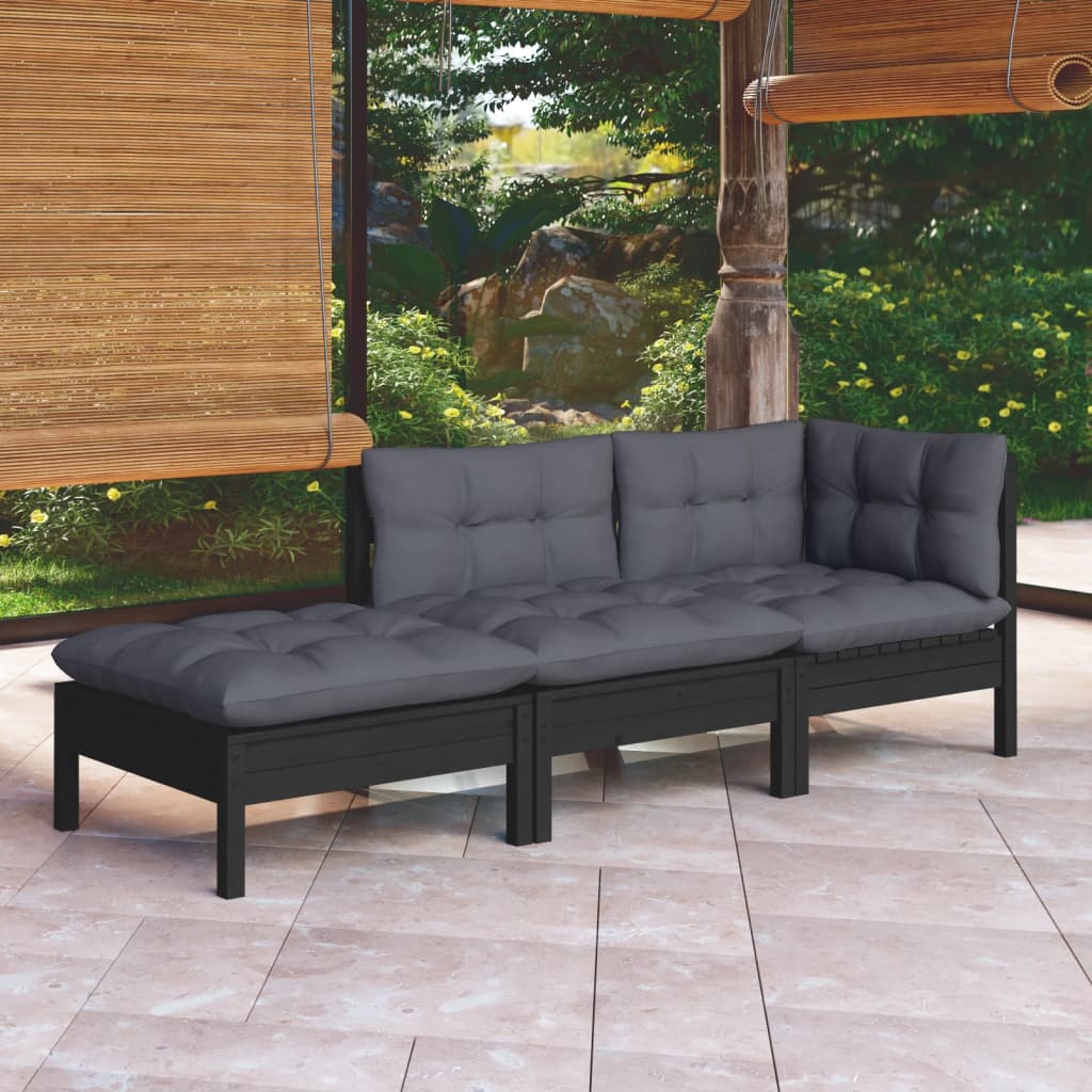 Garden Lounge Set Gray Solid Pine Wood, Fabric (100% Polyester)