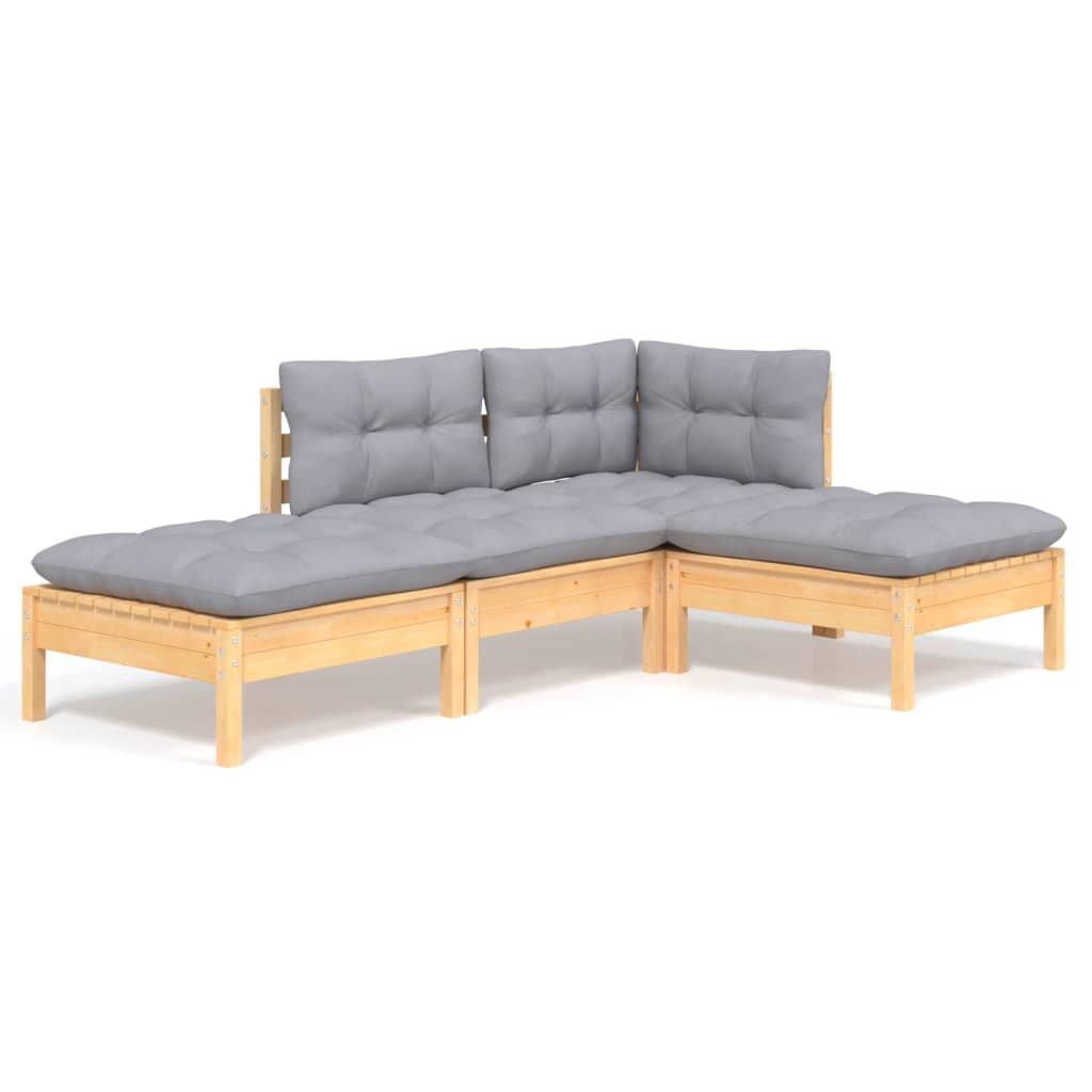 Garden Lounge Set Grey Solid Pinewood Medium Modular