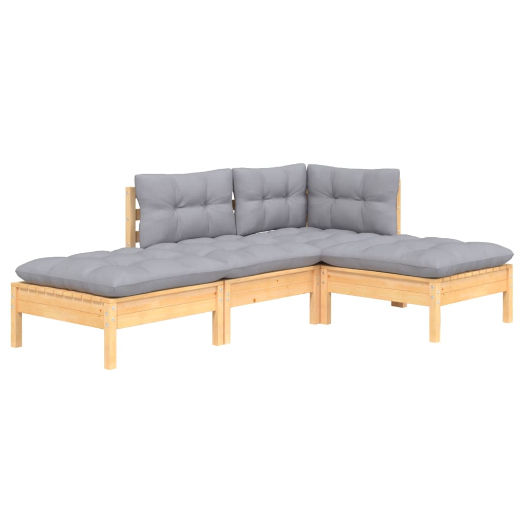 Garden Lounge Set Grey Solid Pinewood Medium Modular