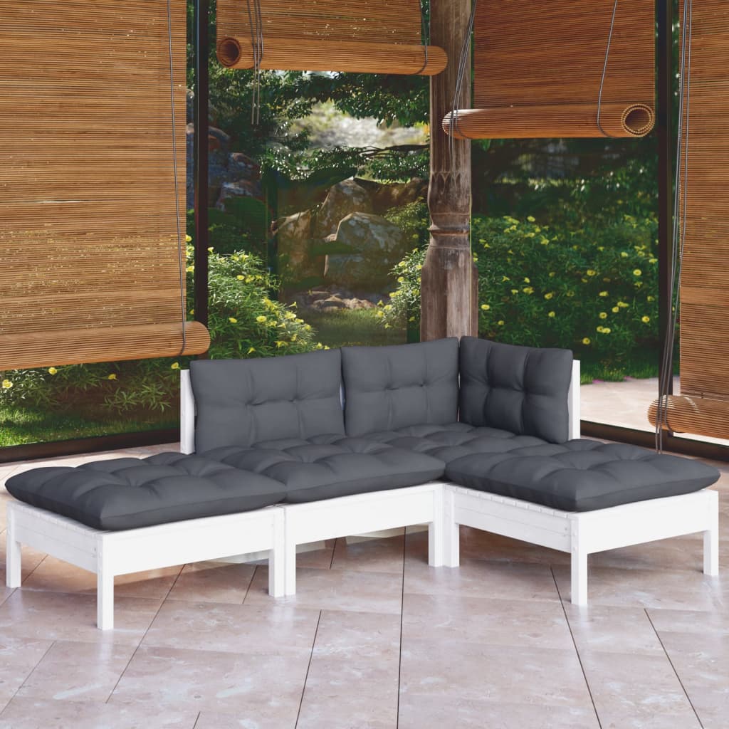 Garden Lounge Set Grey Solid Pinewood Medium Modular