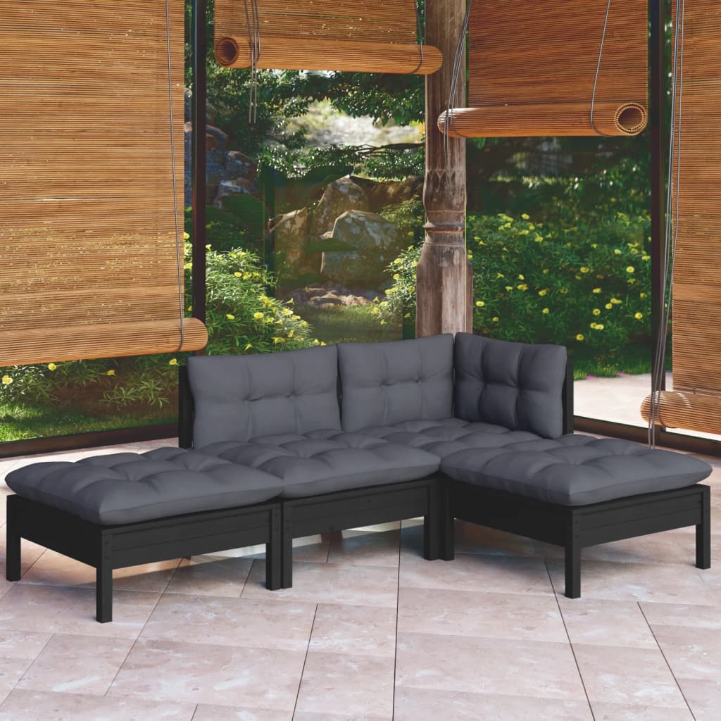 Garden Lounge Set Grey Solid Pinewood Medium Modular