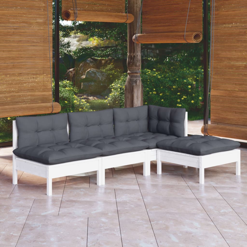 Garden Lounge Set Grey Cushions, Pinewood Frame
