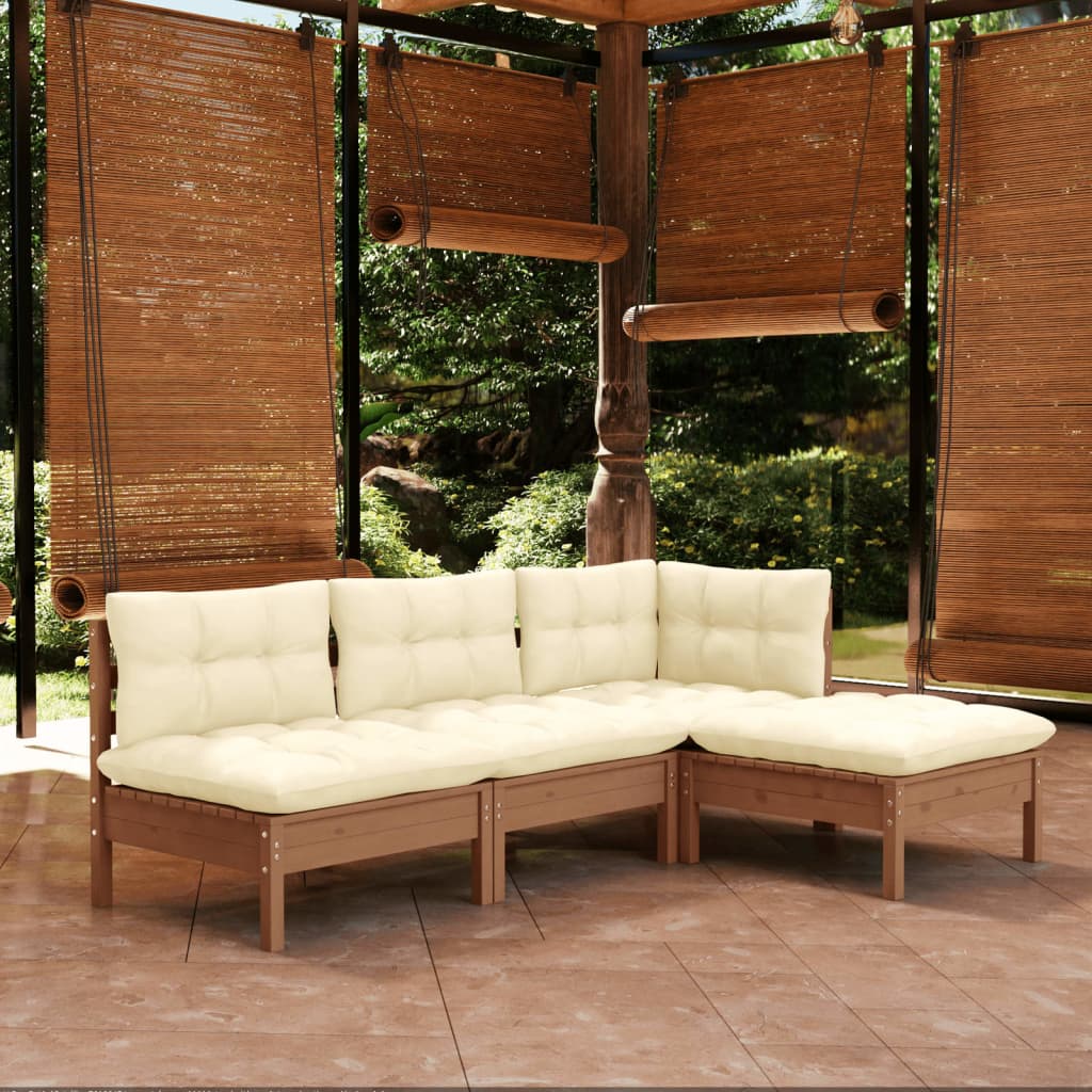 Garden Lounge Set Grey Cushions, Pinewood Frame