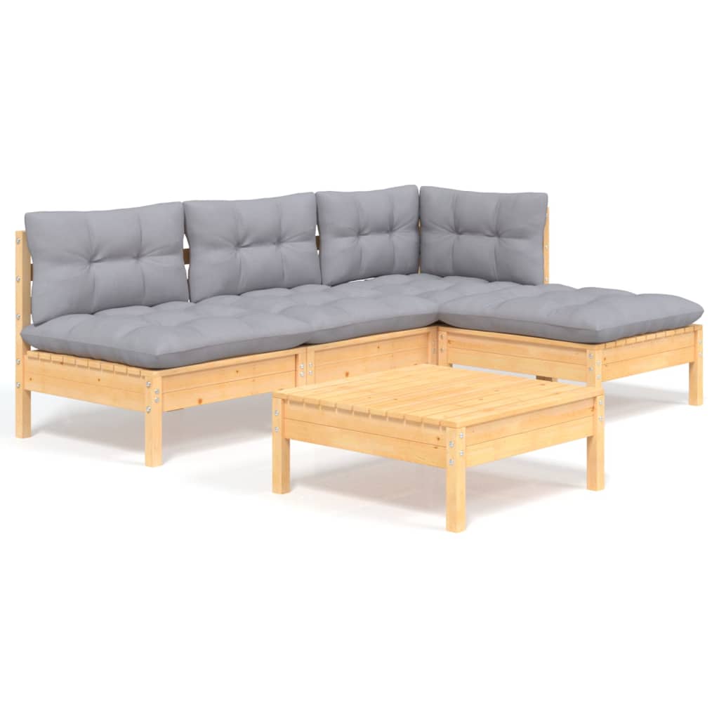Garden Lounge Set Grey Solid Pinewood Medium Modular