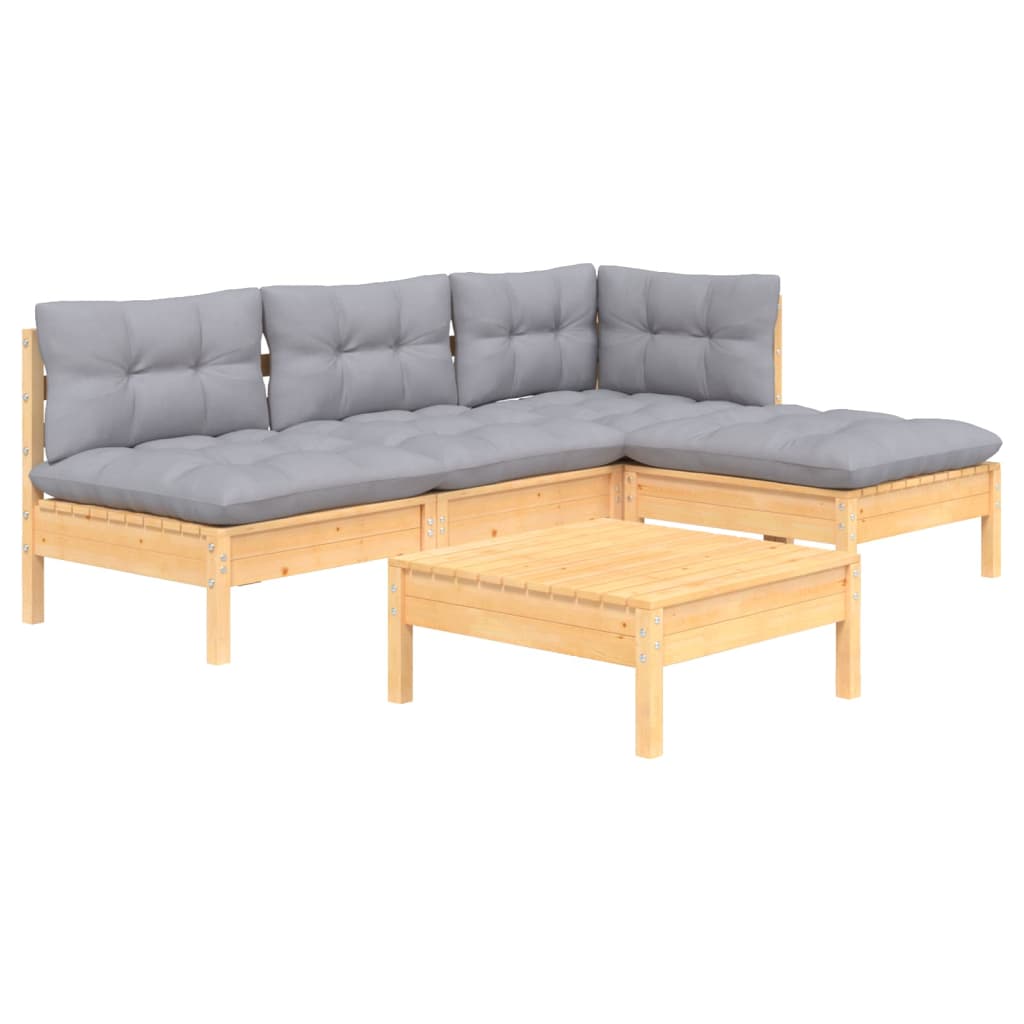 Garden Lounge Set Grey Solid Pinewood Medium Modular