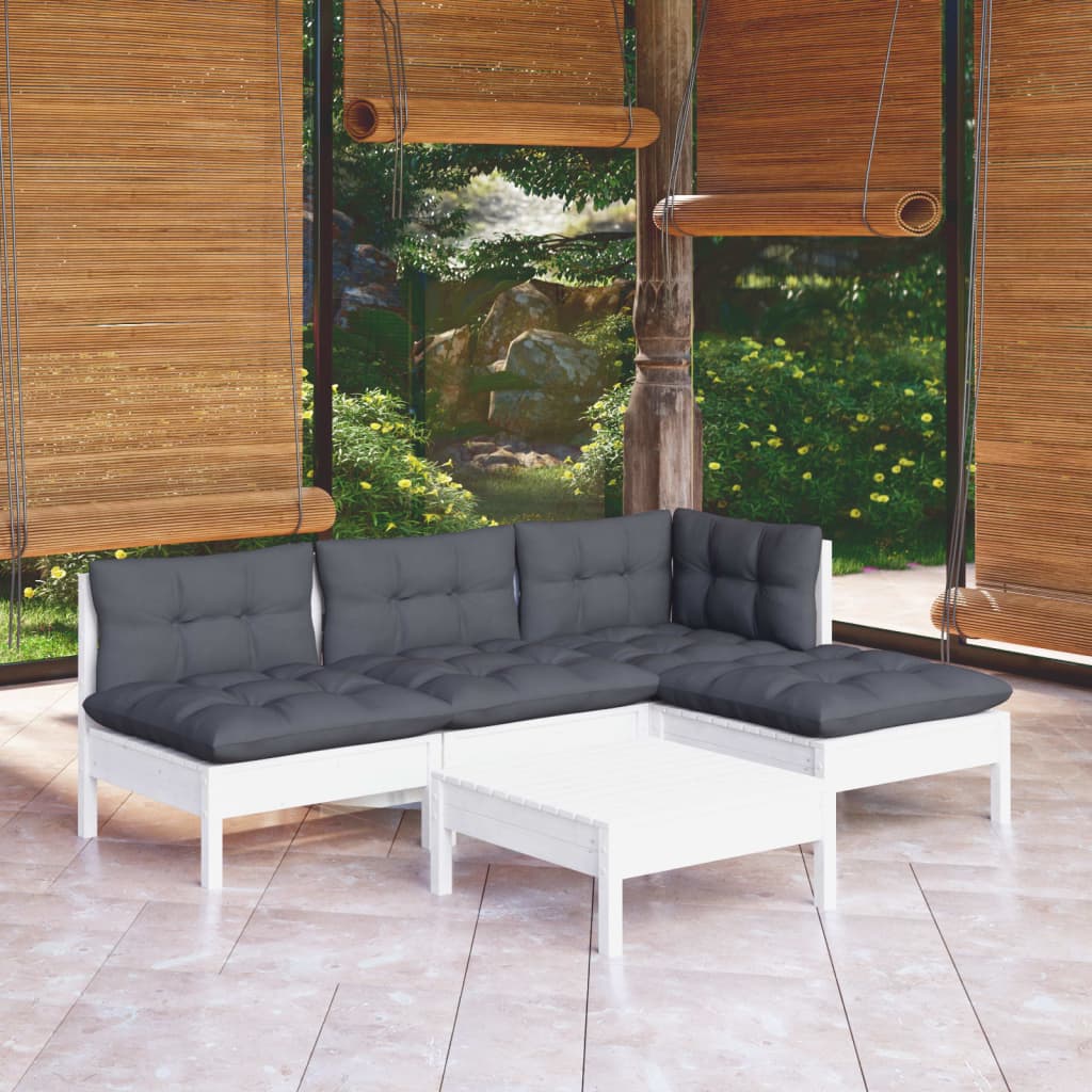 Garden Lounge Set Grey Solid Pinewood Medium Modular