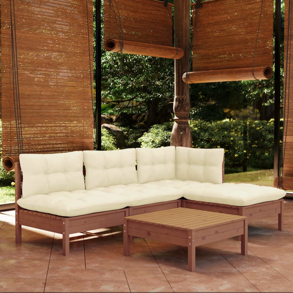 Garden Lounge Set Grey Solid Pinewood Medium Modular