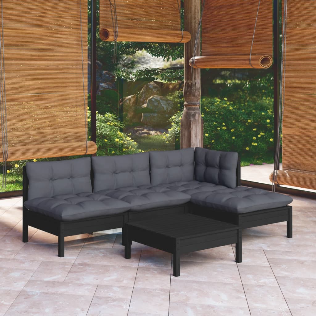 Garden Lounge Set Grey Solid Pinewood Medium Modular