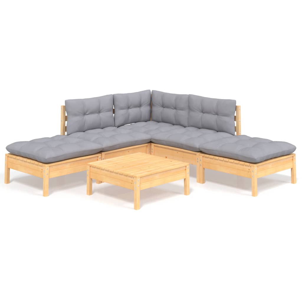 Garden Lounge Set Grey Solid Pinewood, Fabric (100% Polyester)