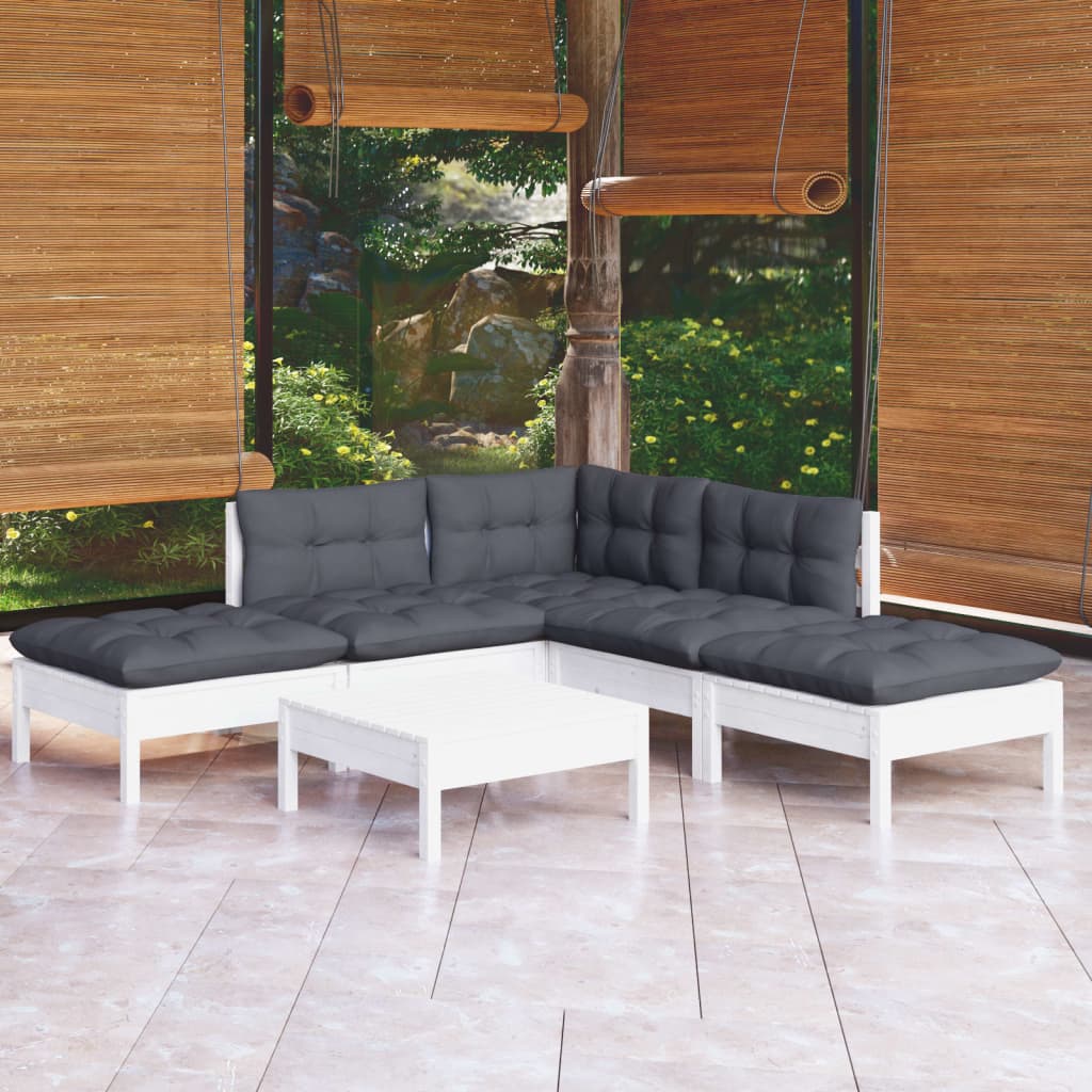 Garden Lounge Set Grey Solid Pinewood, Fabric (100% Polyester)