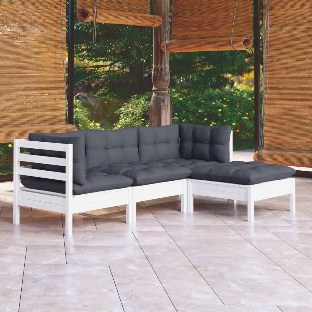 Garden Lounge Set Grey, Natural Wood