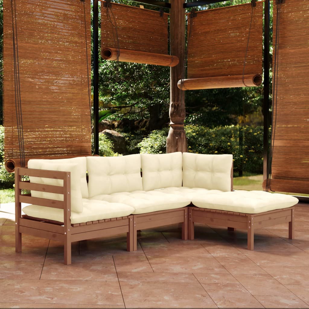 Garden Lounge Set Grey, Natural Wood
