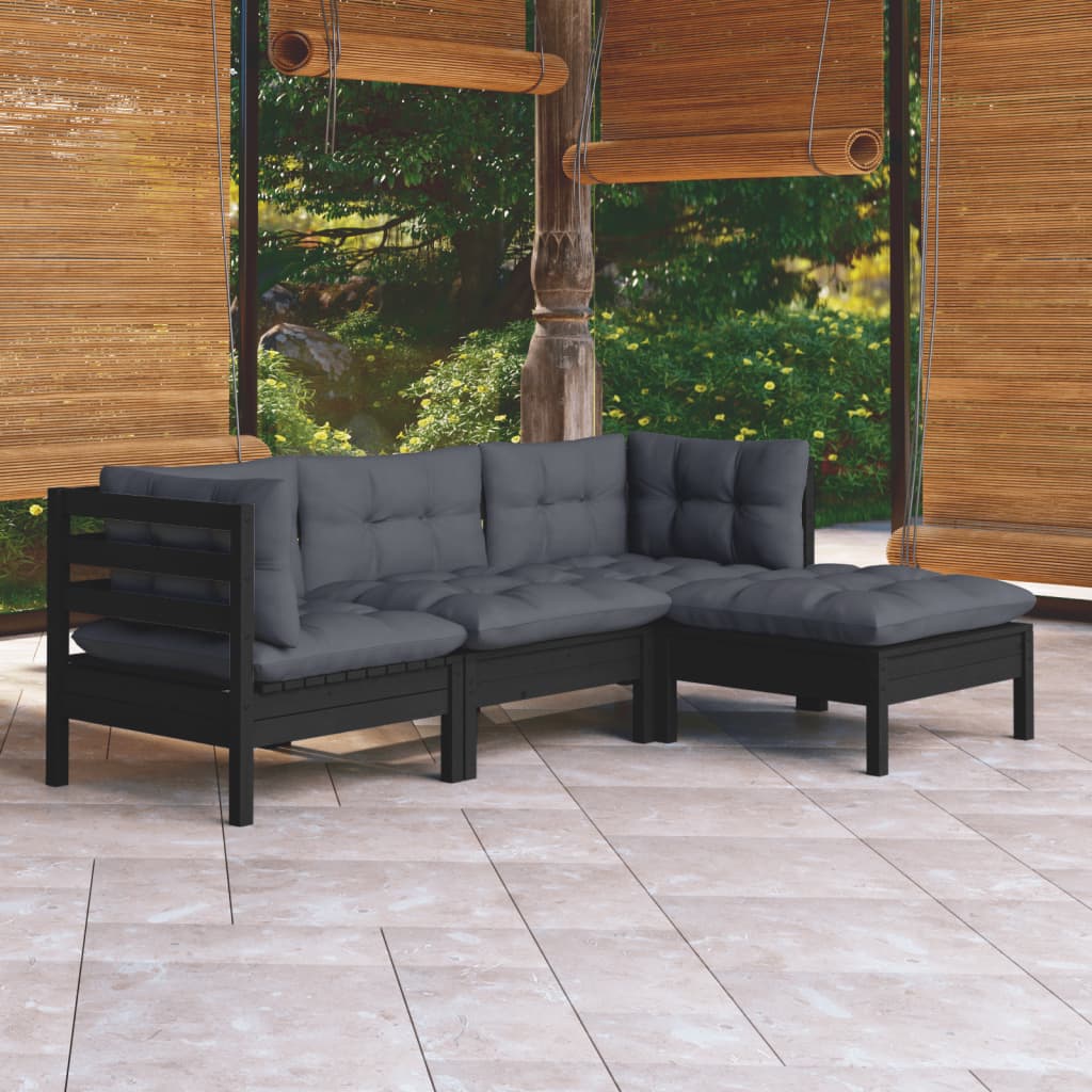 Garden Lounge Set Grey, Natural Wood