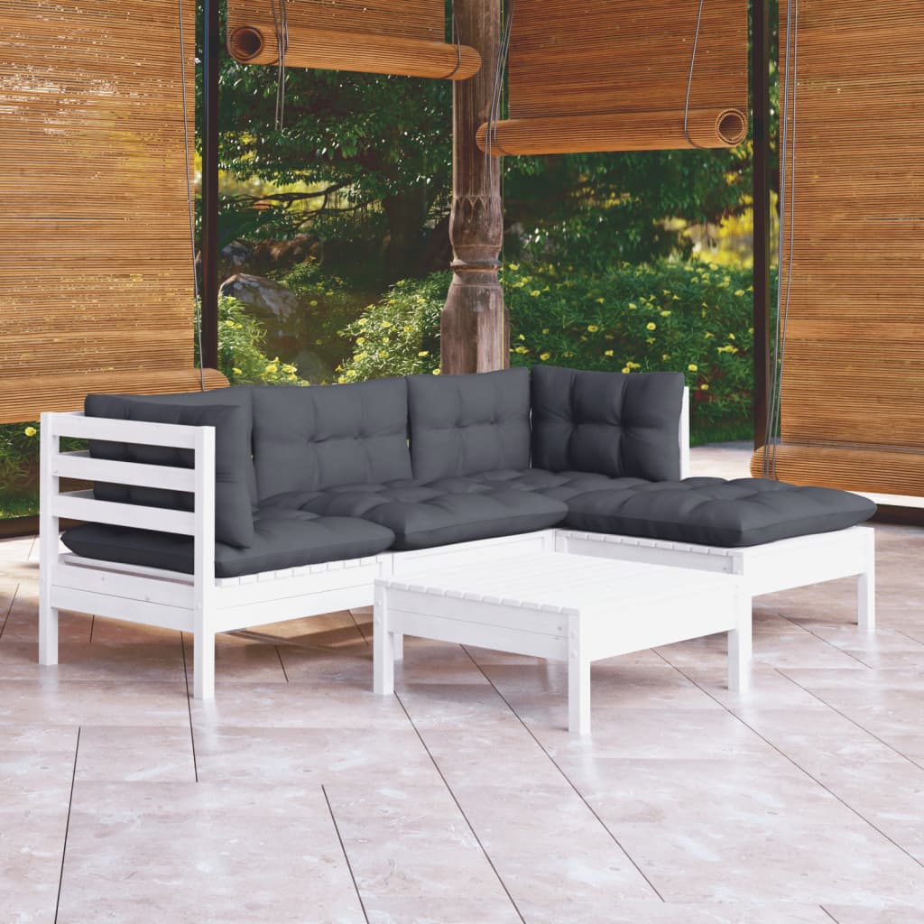 Garden Lounge Set Grey Solid Pinewood, Fabric (100% Polyester)