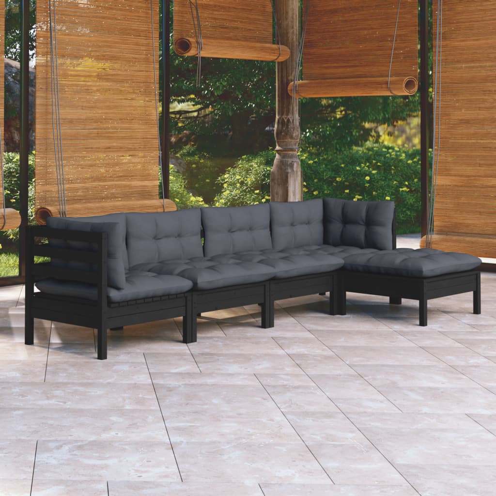 Garden Lounge Set Grey Solid Pinewood 5 Piece Modular