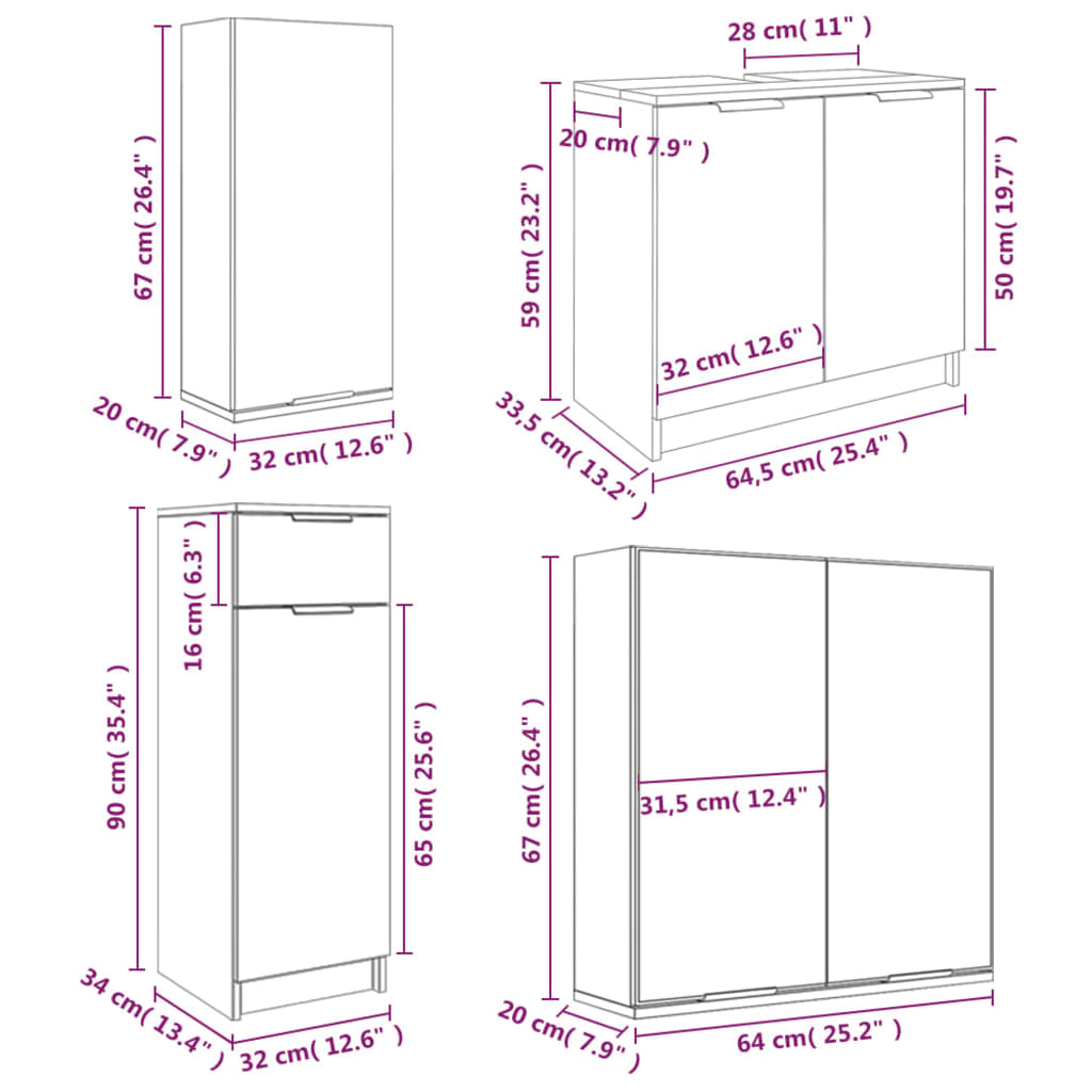 Bathroom Furniture Set Engineered Wood Large