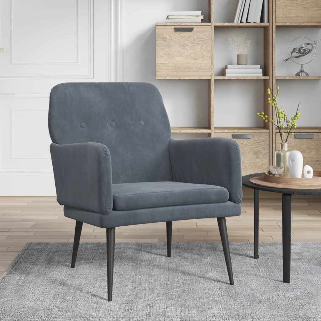Armchair Dark Grey Velvet (100% Polyester), Metal, Plywood Medium