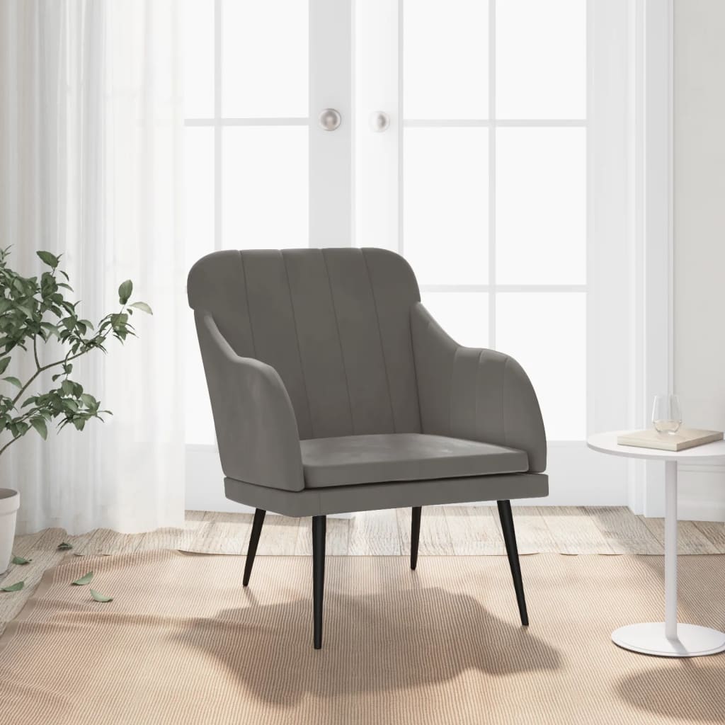 Armchair Dark Grey Velvet (100% Polyester), Metal, Plywood Medium