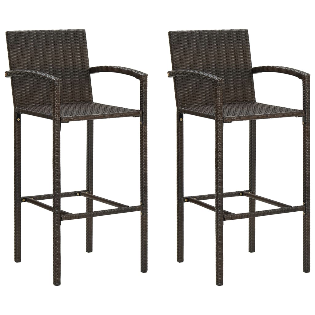Bar Stool Set Of 2 Poly Rattan, Powder-Coated Steel
