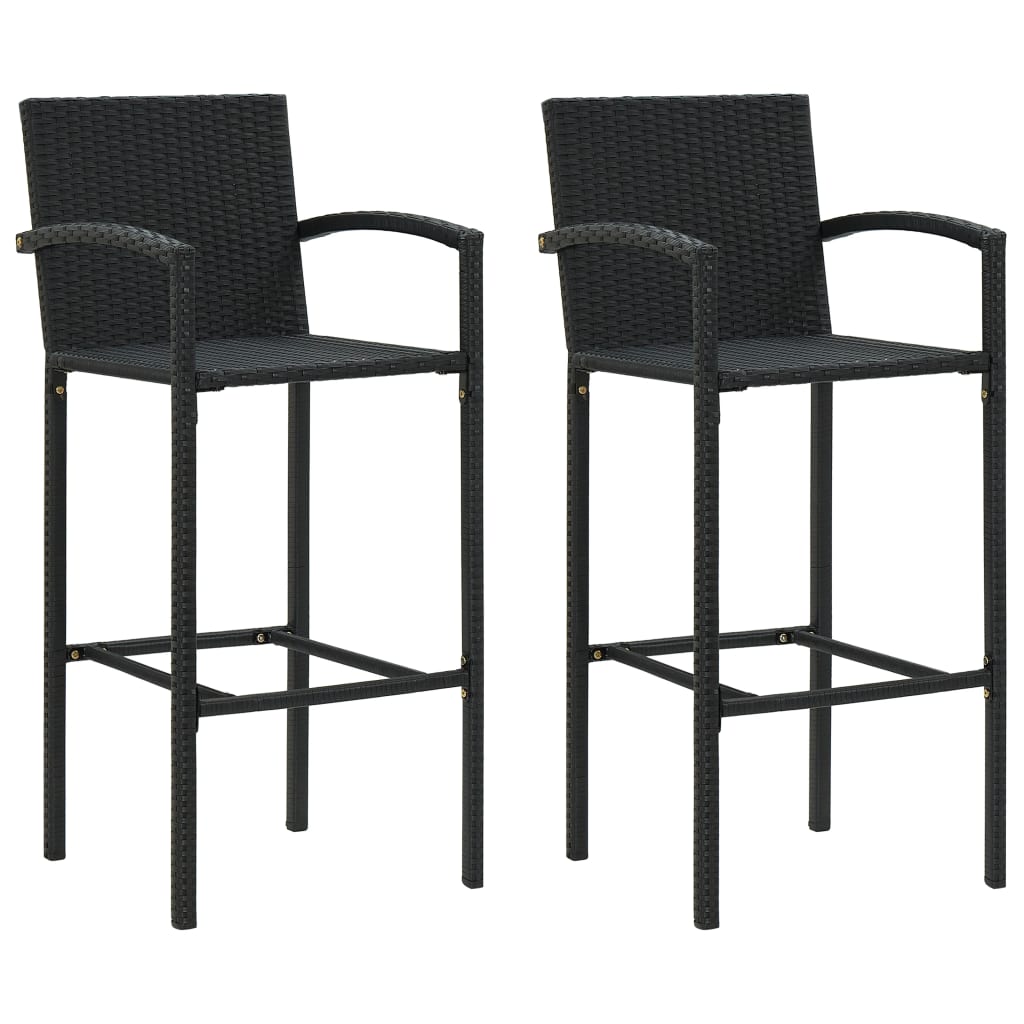 Bar Stool Set Of 2 Poly Rattan, Powder-Coated Steel