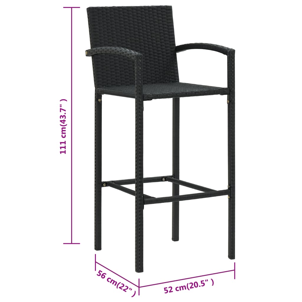 Bar Stool Set Of 2 Poly Rattan, Powder-Coated Steel
