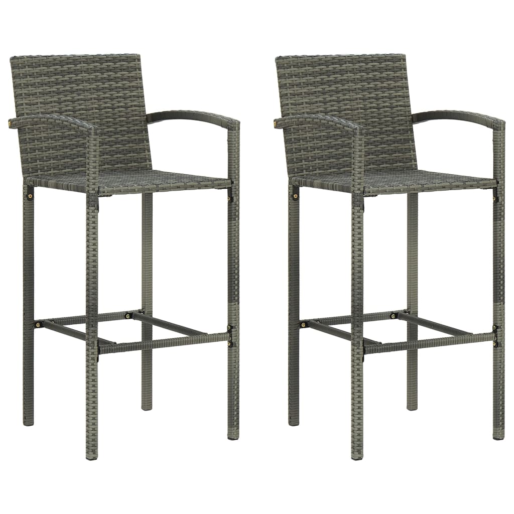 Bar Stool Set Of 2 Poly Rattan, Powder-Coated Steel