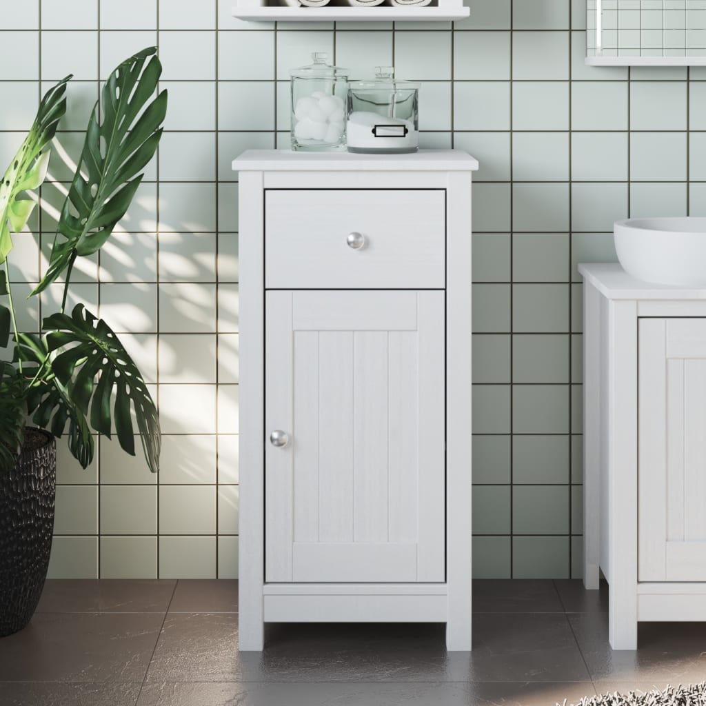 Bathroom Cabinet Solid Pine Wood, Engineered Wood, Metal