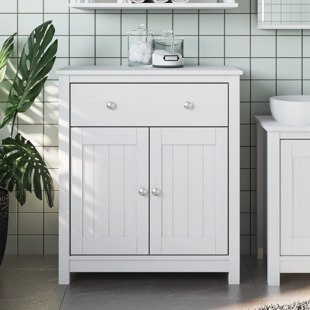 Bathroom Cabinet Solid Pine Wood, Engineered Wood, Metal