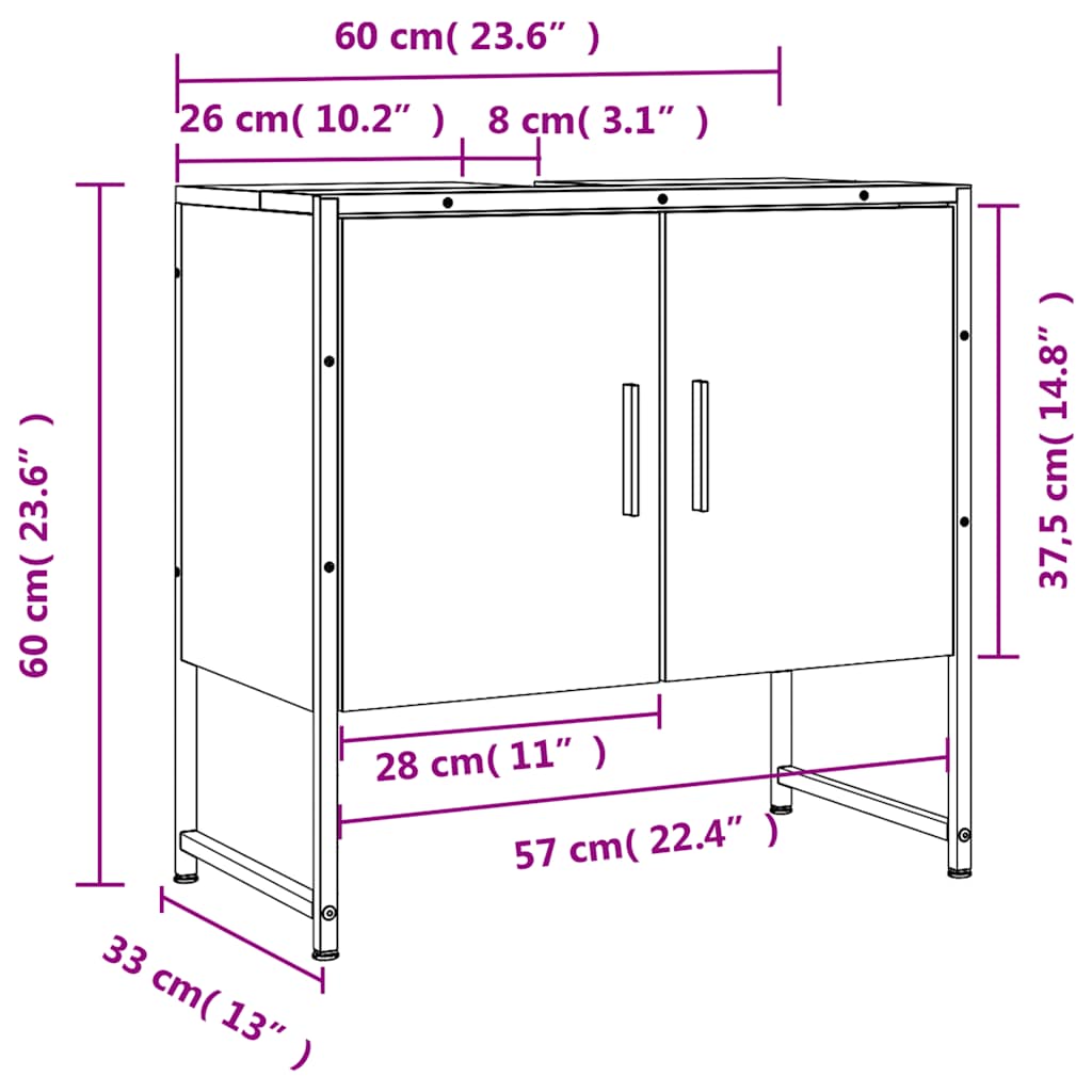 Bathroom Sink Cabinet Engineered Wood, Powder-Coated Steel