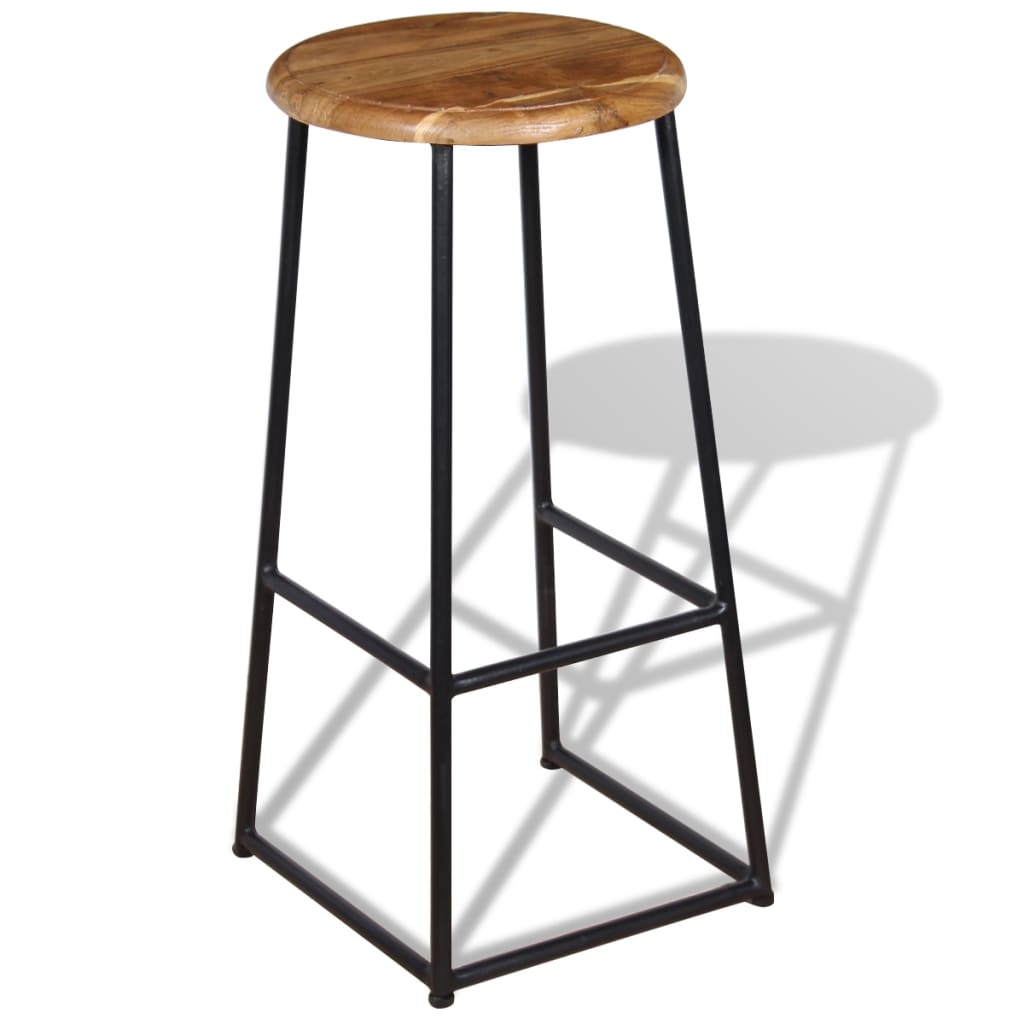 Bar Stool Set Of 2 Brown Solid Teak Wood, Iron Standard Durable