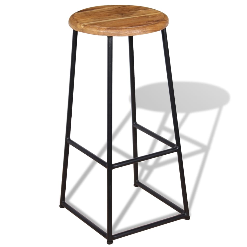 Bar Stool Set Of 2 Brown Solid Teak Wood, Iron Standard Durable