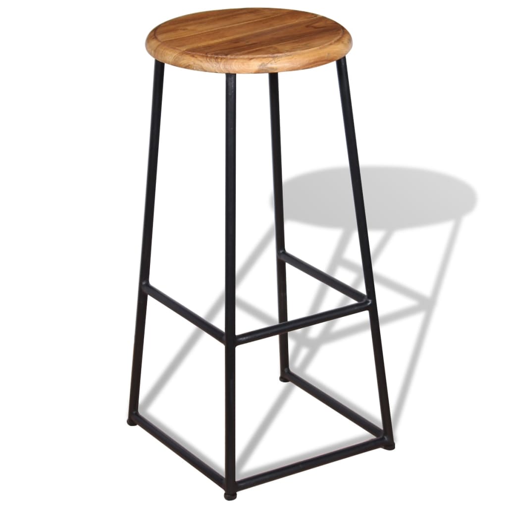 Bar Stool Set Of 2 Brown Solid Teak Wood, Iron Standard Durable