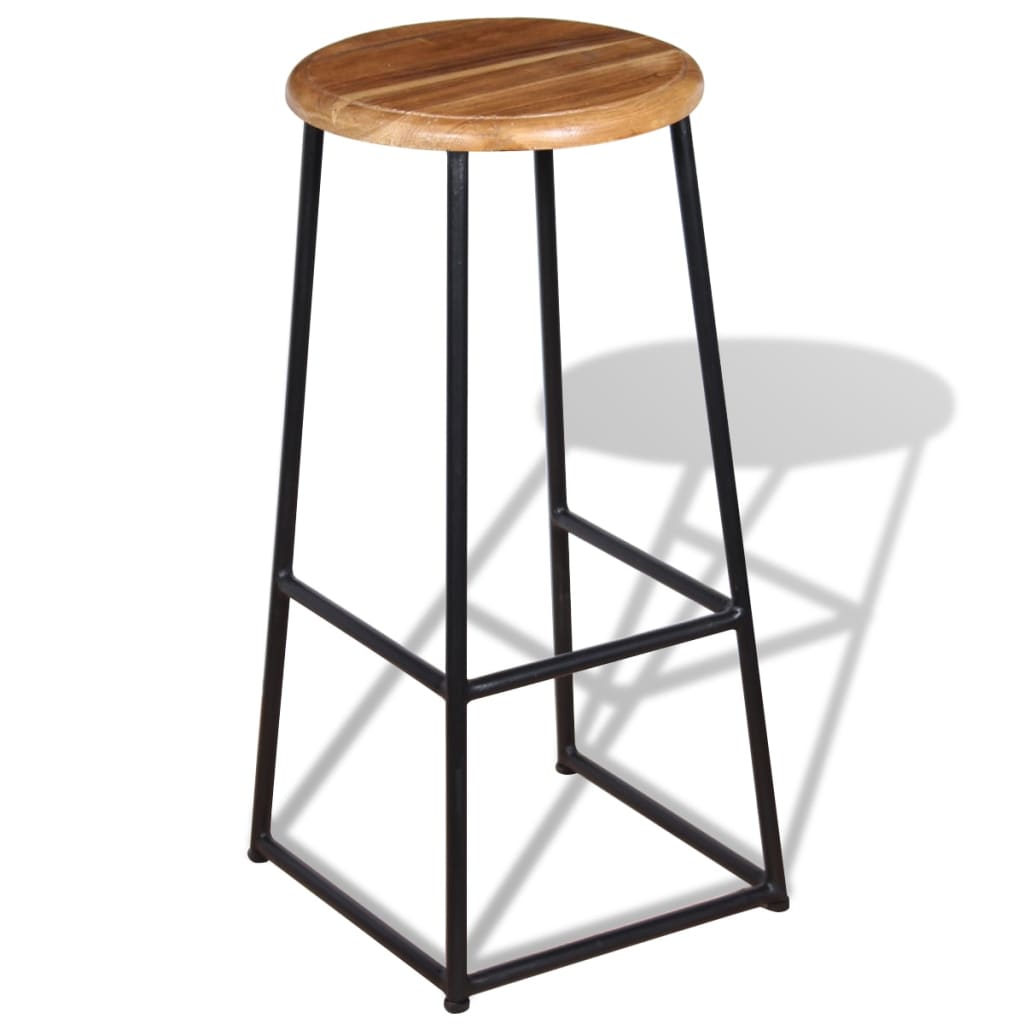 Bar Stool Set Of 2 Brown Solid Teak Wood, Iron Standard Durable