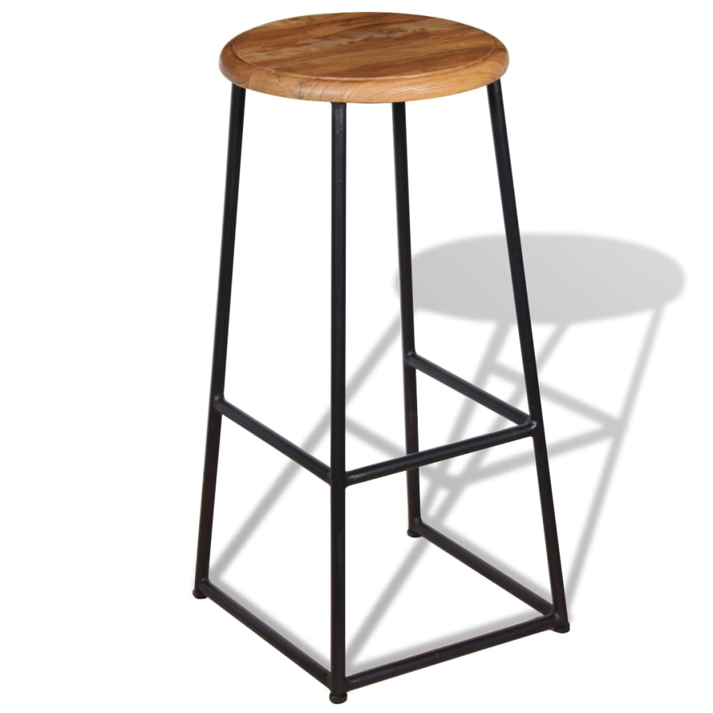 Bar Stool Set Of 2 Brown Solid Teak Wood, Iron Standard Durable