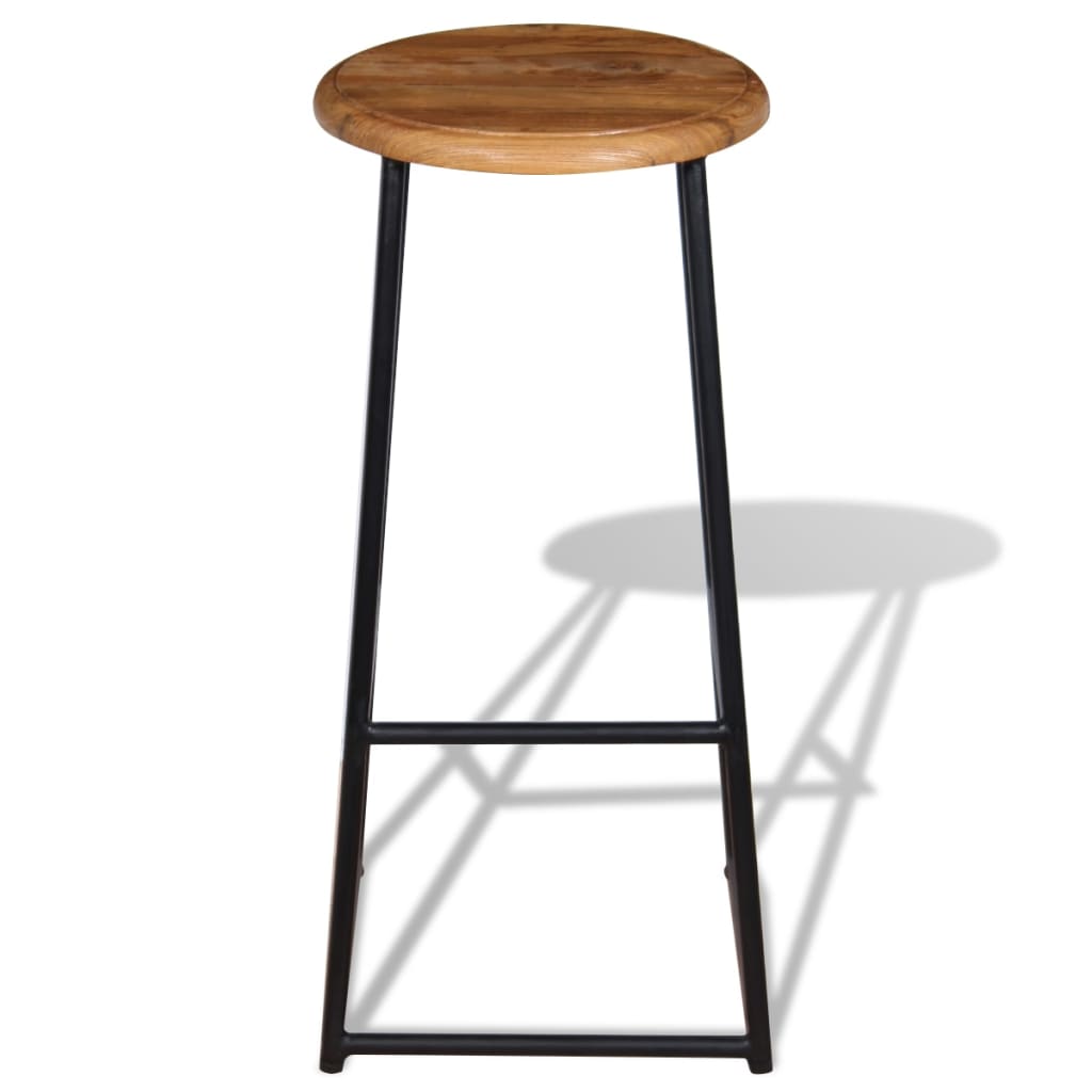 Bar Stool Set Of 2 Brown Solid Teak Wood, Iron Standard Durable