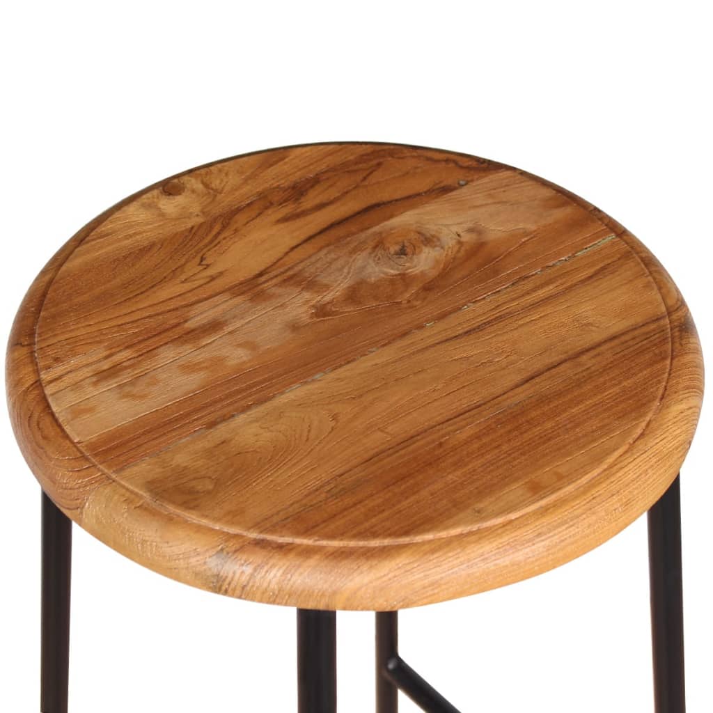 Bar Stool Set Of 2 Brown Solid Teak Wood, Iron Standard Durable