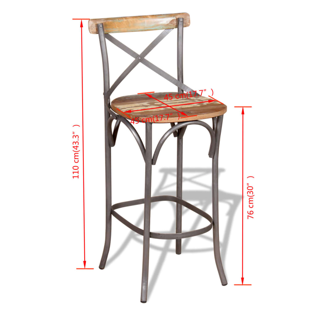 Bar Chair Multicolour Solid Reclaimed Wood Durable Bar Chair