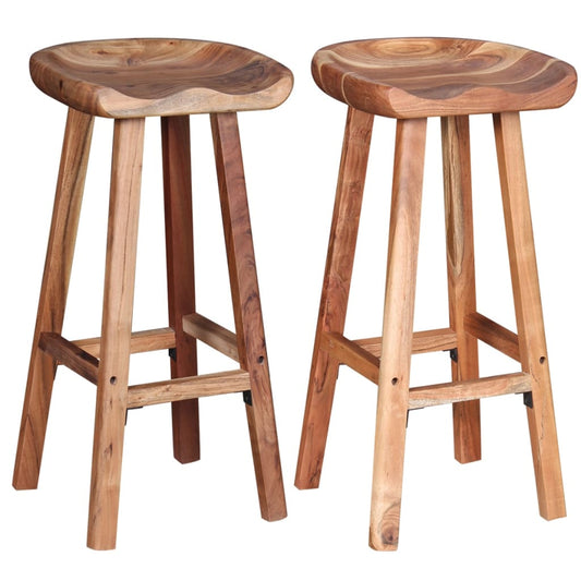 Bar Stool Set Of 2 Brown Solid Acacia Wood Medium Bar Stool