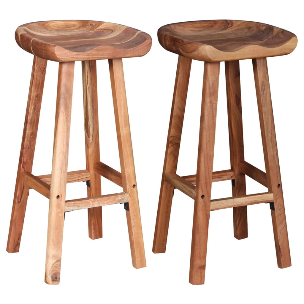 Bar Stool Set Of 2 Brown Solid Acacia Wood Medium Bar Stool