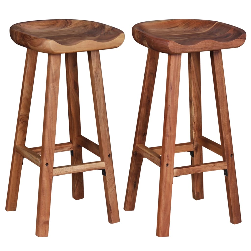 Bar Stool Set Of 2 Brown Solid Acacia Wood Medium Bar Stool