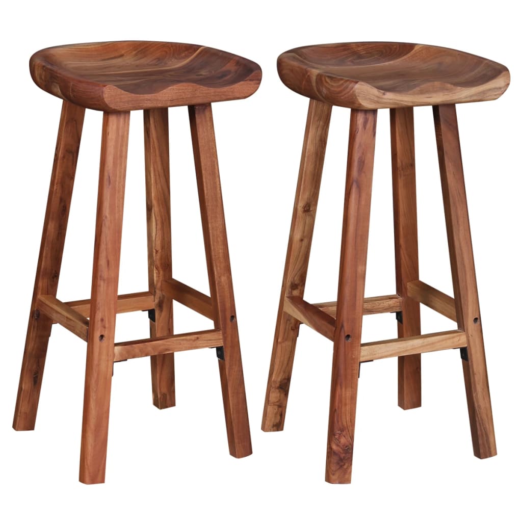 Bar Stool Set Of 2 Brown Solid Acacia Wood Medium Bar Stool