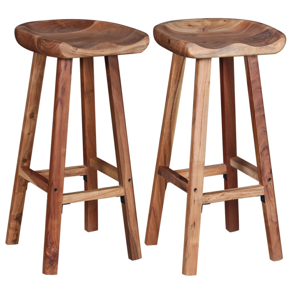 Bar Stool Set Of 2 Brown Solid Acacia Wood Medium Bar Stool