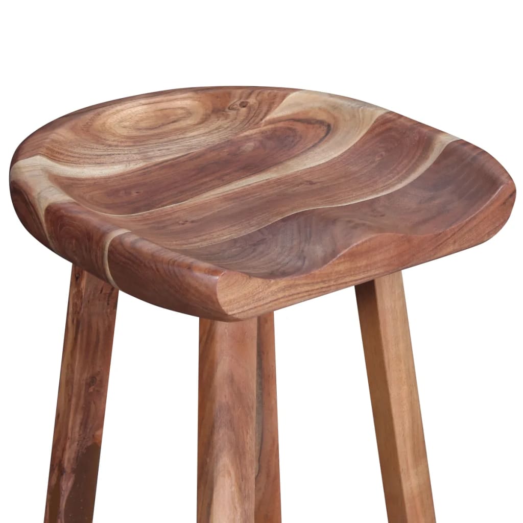 Bar Stool Set Of 2 Brown Solid Acacia Wood Medium Bar Stool